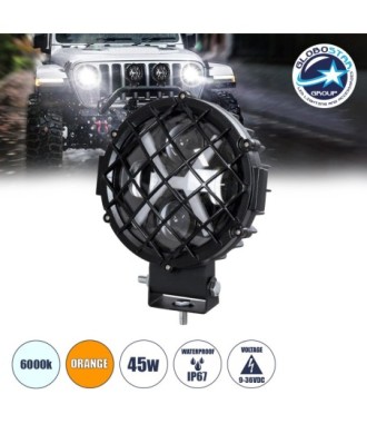 GloboStar® 85438 Vehicle & JEEP Work Lights - Φώτα Εργασίας για Οχήματα και JEEP με X Light DRL & Φλας LED High Power 45W DC 9-36V Αδιάβροχo IP67 Πορτοκαλί & Ψυχρό Λευκό 6000K M17 x Π8 x Υ21cm